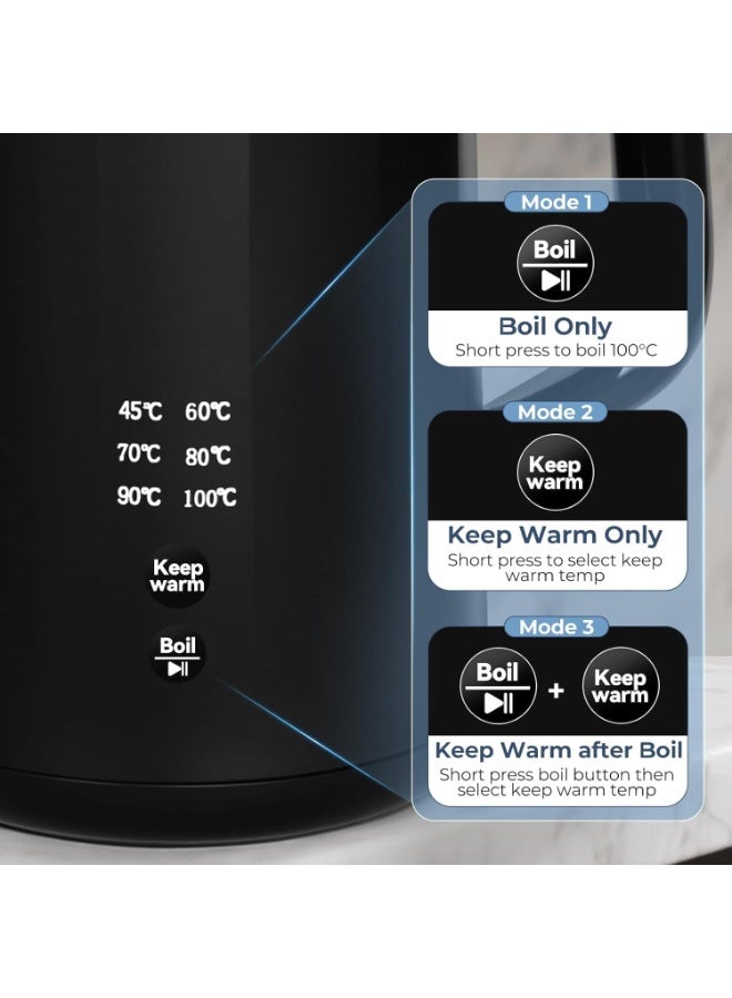 Bear Electric Kettle 1800W-2200W 1.7L 45°C~100°C 6 Temperatures Control Kettle with Auto-shut off and Keep Warm Function,304 Stainless Steel, Dry Protection, BPA Free Smart Fast Boil - Image 2